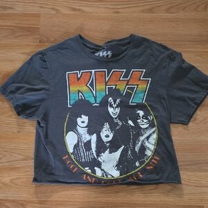 Kiss Graphic Crop Top - Gray and Multicolor